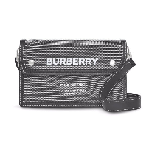 BURBERRY/博柏利 男士拼色棉质配皮徽标印花单肩包斜挎包 8050844