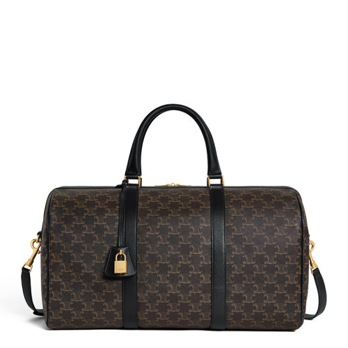 CELINE/赛琳 22新款TRIOMPHE系列 男士中号黑色老花印花帆布配黑色皮革细节金扣金锁单肩手提斜跨旅行包190662CHI.38NO