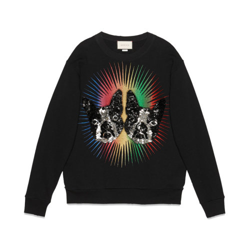 GUCCI/古驰 女士 黑色 纯棉 圆领 双狗头鳞片贴花 卫衣 469250 X9Y52 1082