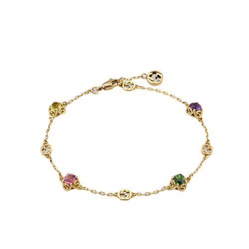 GUCCI/古驰 22春夏新款DoubleG系列 18K金黄金互扣式双G宝石手链662430J81918488