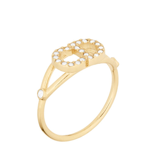 DIOR/迪奥 CLAIR D LUNE系列 女士金色饰面金属CD白色仿水晶点缀戒指指环R1137CDLCY_D301