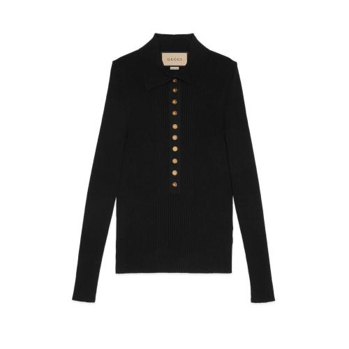  GUCCI古驰 22年秋冬 女士 超精细粘胶纤维Polo针织衫 697673 XKCAJ 1000