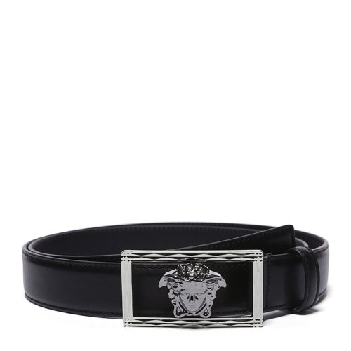 VERSACE JEANS 范思哲 男士 黑色牛皮美杜莎头像窄款板扣腰带 男士腰带 DCU5585-DVTP1-D41EP