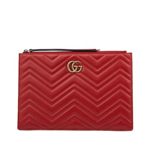 GUCCI/古驰 女包 GG Marmont系列 波浪纹 经典双G 女士红色牛皮手拿包 476440DSVRT6433