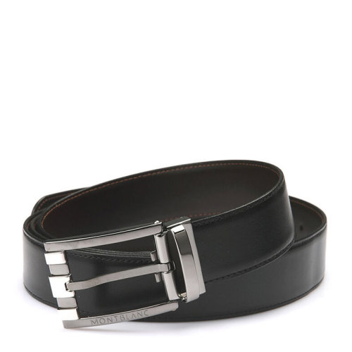 MontBlanc/万宝龙 男士牛皮黑色/棕色双面休闲镀钯金针扣式皮带腰带 可裁剪 103445