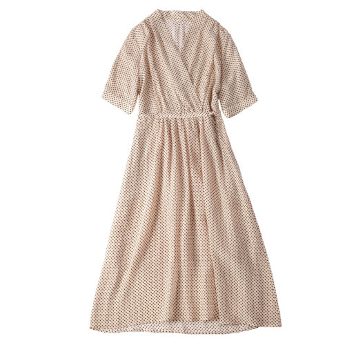 GeleiStory/GeleiStory  春季新款桑蚕丝设计款V领系带收腰裙子  女装＞女士裙装＞女士连衣裙