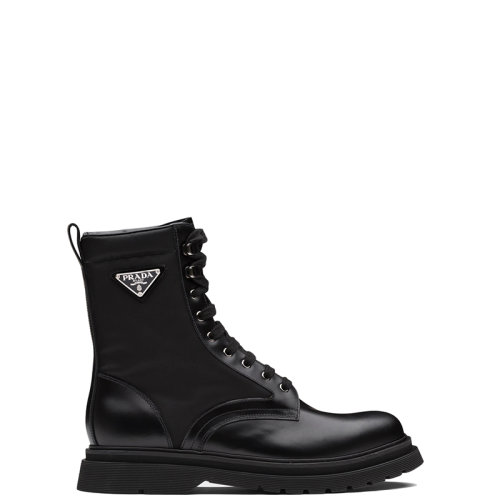 PRADA/普拉达 22年新款 男士黑色Rois皮革和尼龙喷砂效果系带短靴马丁靴2UE011_3LFR_F0002