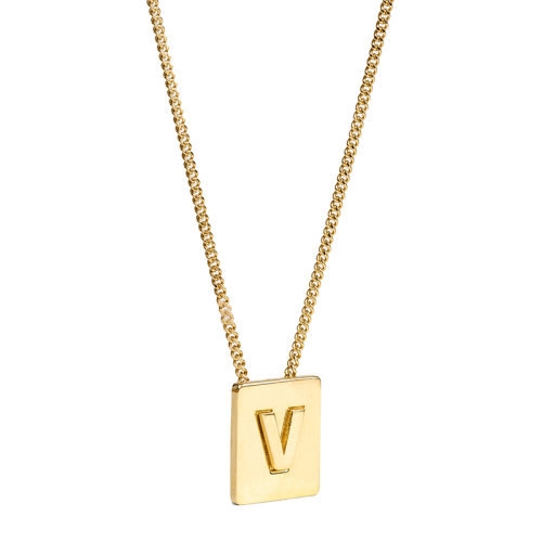 CELINE/赛琳 经典款ALPHABET系列 男女同款金色饰面黄铜字母V坠饰项链46N0V6BRA.35OR