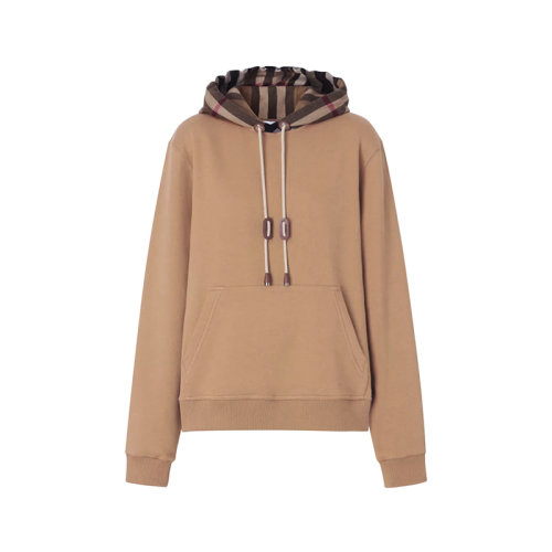 BURBERRY/博柏利【22秋冬新款】女款棉质宽松版连帽长袖卫衣运动衫驼色标志性格纹图案 80577281