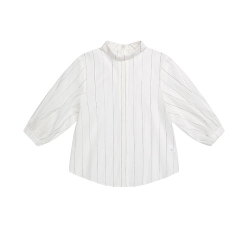 SHOKAY/绣嘉 女士短袖衬衫 全棉小圆领条纹七分袖衬衣