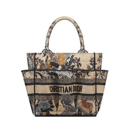 DIOR/迪奥 22新款CATHERINE系列 女士拼色帆布Jardin d'Hiver主题图案刺绣肩背手提托特包M1316ZRWD_M918