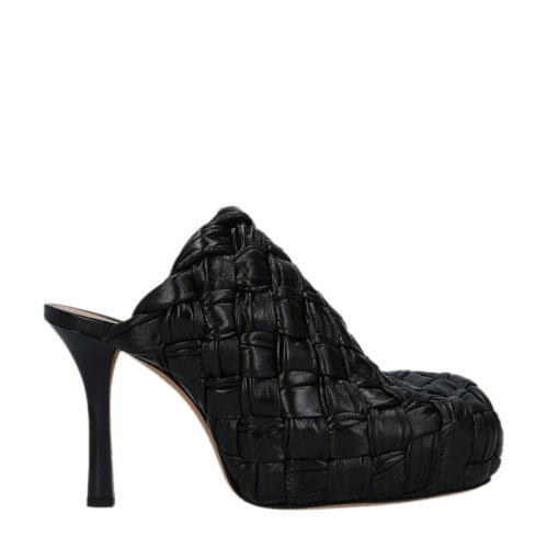 Bottega Veneta/葆蝶家 女士黑色小羊皮高防水台圆头厚底经典编织凉鞋高跟鞋女鞋  630149-VBT10-1000