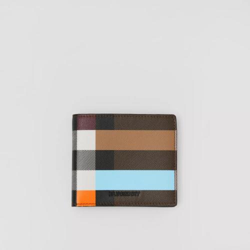  BURBERRY 22年秋冬 男士 拼色格纹拼皮革双折钱夹 80628711
