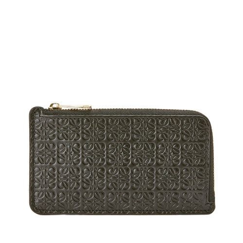 LOEWE/罗意威 Repeat系列 女士黑色徽标压花小牛皮拉链卡包零钱包00106415