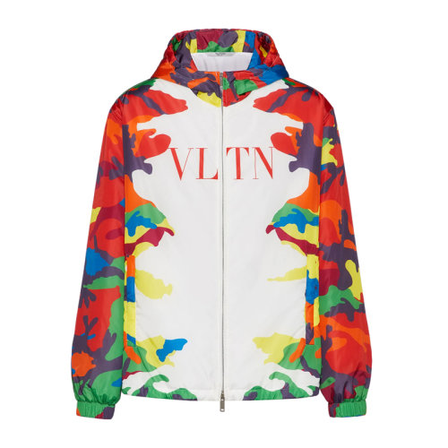 Valentino/华伦天奴 男士白色多色拼色尼龙经典字母徽标迷彩印花装饰长袖上衣外套夹克防风衣 WV3CI369-7JB-C40