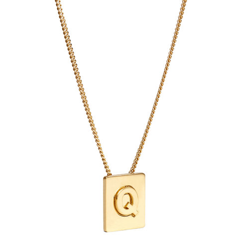 CELINE/赛琳 经典款ALPHABET系列 男女同款金色饰面黄铜字母Q坠饰项链46N0Q6BRA.35OR