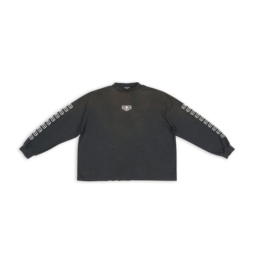 Balenciaga/巴黎世家 22年秋冬新款 男士黑色纯棉Logo袖子T恤699191TMVG79034