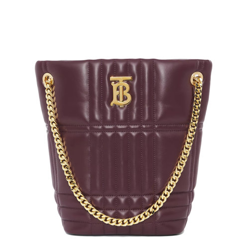 BURBERRY/博柏利 Lola系列 女士小号深栗色绗缝羊皮革TB专属标识单肩手提水桶包80462341