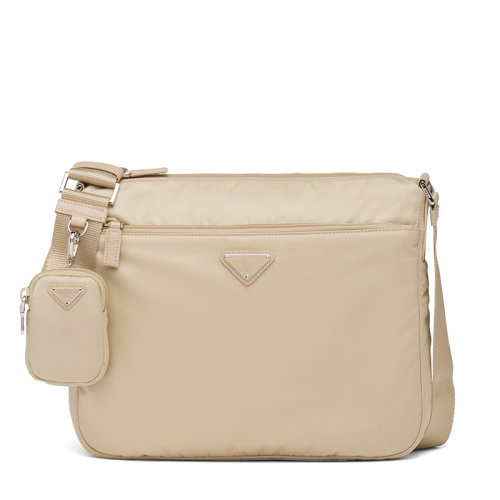 PRADA/普拉达 经典款 女士沙漠米色再生尼龙银扣配可拆卸小袋织物肩带单肩斜挎包1BC421_RV44_F0F24_V_D1M