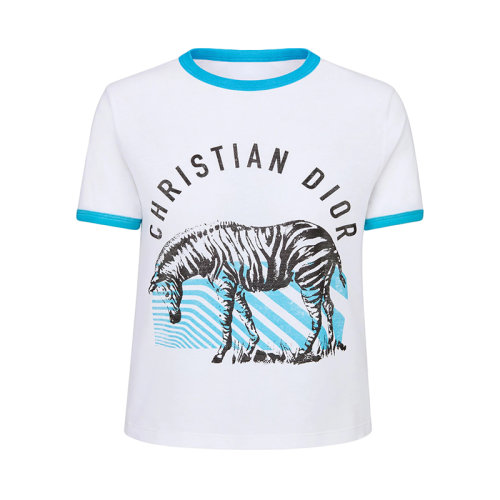 DIOR/迪奥 22年春夏新款 女士白色/荧光蓝色纯棉D-Jungle Pop图案短袖T恤223T18A4499_X5804