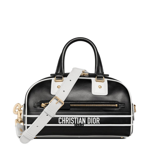 DIOR/迪奥 22春夏新款VIBE系列 女士小号黑色白色光滑牛皮革拉链BOWLING单肩斜挎手提包M6209OOBR_M911