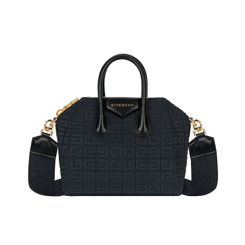 Givenchy/纪梵希 22新款 女士黑色刺绣帆布饰有压花图案拉链开合拆卸宽肩带金色饰面单肩斜挎包BB500JB18Z-001