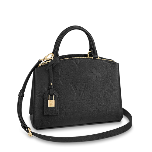 Louis Vuitton/路易威登 22春夏新款PETIT PALAIS系列 女士黑色压纹粒面牛皮老花压花金扣金锁单肩斜挎手提包M58916