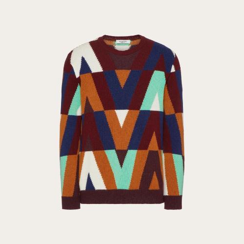  VALENTINO华伦天奴 22年秋冬 男士 针织衫 PULL RAS-DU-COU OPTICAL VALENTINO XV3KC19D854CR0