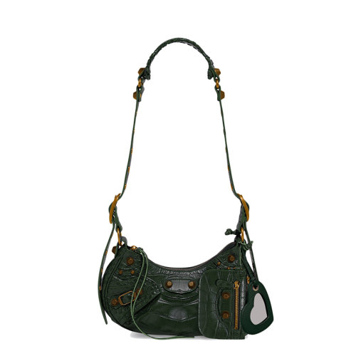 Balenciaga/巴黎世家 LE CAGOLE系列 女士XS款深绿色小牛皮鳄鱼压纹小牛皮复古饰面手提单肩包67130923EBM3017