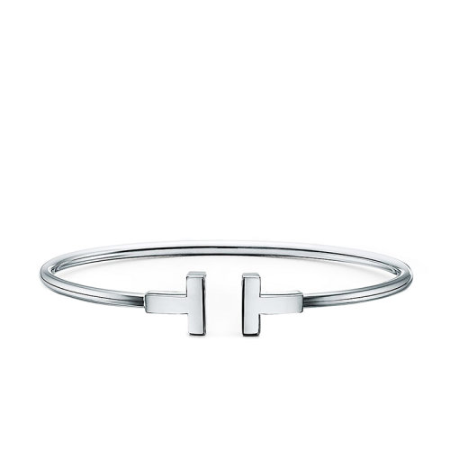 Tiffany & Co./蒂芙尼 经典Tiffany T系列 18K金白金T形图案Wire精致手镯GRP07763