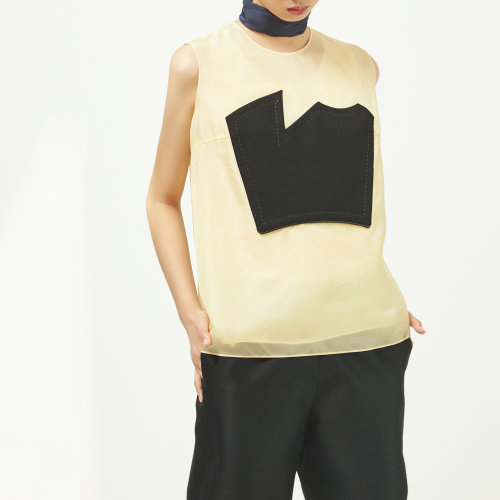 nisiss/怡夕几何布片装饰柯根纱上衣女装定制y151xf08