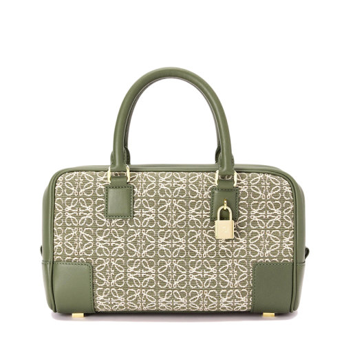 LOEWE/罗意威 Amazona 23系列 女士绿色鳄梨绿色徽标提花织物配皮金色挂锁装饰单肩斜挎手提包0010640704