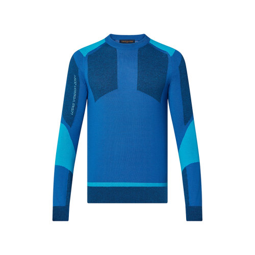 Louis Vuitton/路易威登 22年秋冬新款 2054系列 男士蓝色纯绵羊毛多色圆领衫针织衫1A9GMF