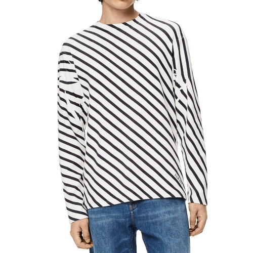 LOEWE/罗意威 22年秋冬新款 男士白色/海军蓝色棉质混纺斜条纹印花长袖T恤H526Y22X22-4933