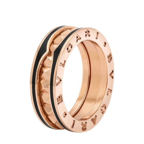 BVLGARI/宝格丽 B.ZERO1系列 18k金玫瑰金黑色陶瓷单排戒指358228