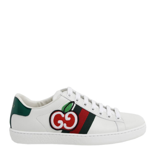 GUCCI/古驰 女士白色皮革苹果刺绣图案撞色后跟时尚舒适小白鞋运动鞋休闲鞋女鞋 611377-DOPE0-9064