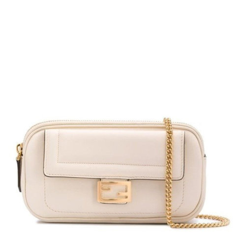 FENDI/芬迪 女士纯色小牛皮经典双F金属字母徽标装饰拉链开合迷你单肩包斜挎包链条包相机包女包 8BS044-A5DY 多色可选