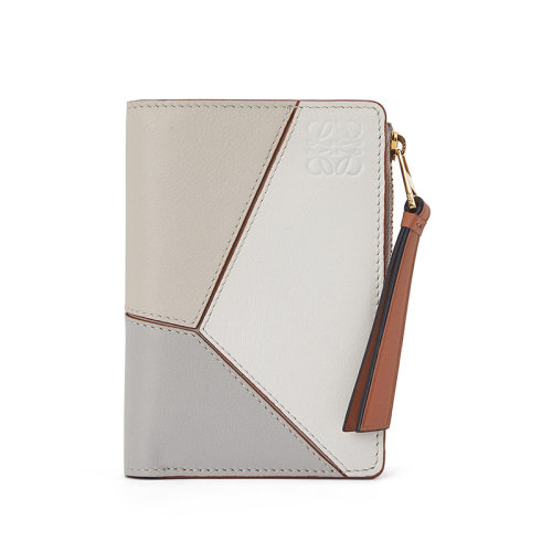 LOEWE/罗意威 22新款Puzzle系列 女士幽灵白/暖白色/灰色三色拼接经典小牛皮卡包卡片夹C510P30X02-1759