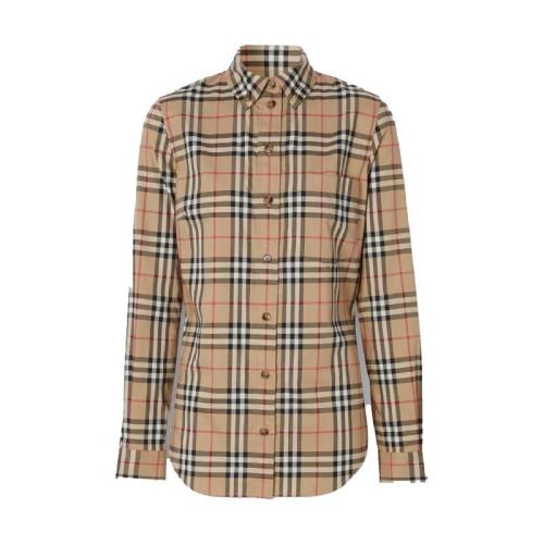  BURBERRY 22年秋冬 女士 领尖扣衣领 Vintage 格纹弹力棉质衬衫 80222841 预定商品1-3周发货