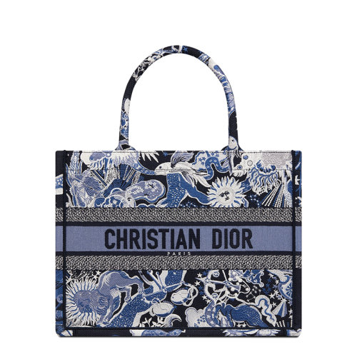DIOR/迪奥 22春夏新款BOOK TOTE系列 女士中号蓝色多色Dior Zodiac Fantastico图案刺绣织物手提托特包M1296ZRZA_M928