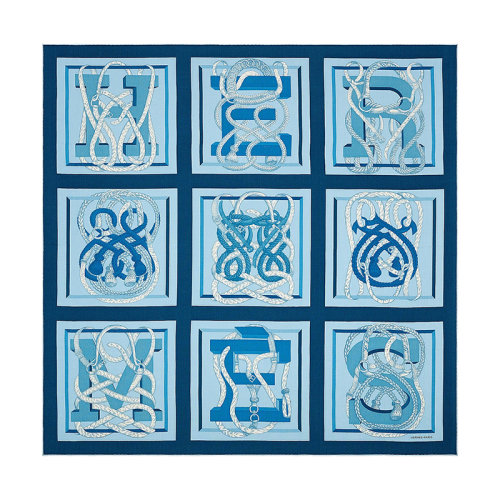 HERMES/爱马仕 22年早春新款 Carré H 100系列 男士蓝色系羊绒真丝混纺围巾H103773T01