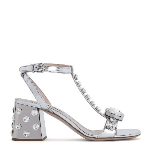 MiuMiu/缪缪 银色 女士仿水晶装饰金属皮革高跟凉鞋 5X977C_3L1N_F0118_F_065